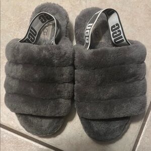 UGG Women's Gray Fluffy Slippers